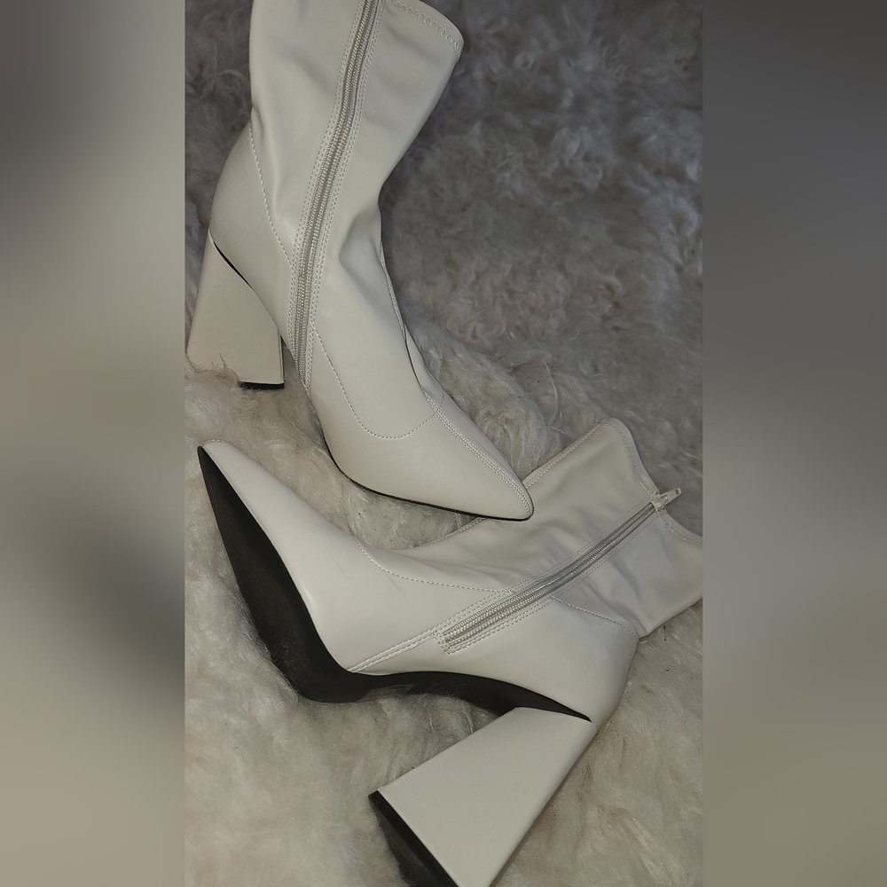 Faux Leather Block Heel Booties (Wide)